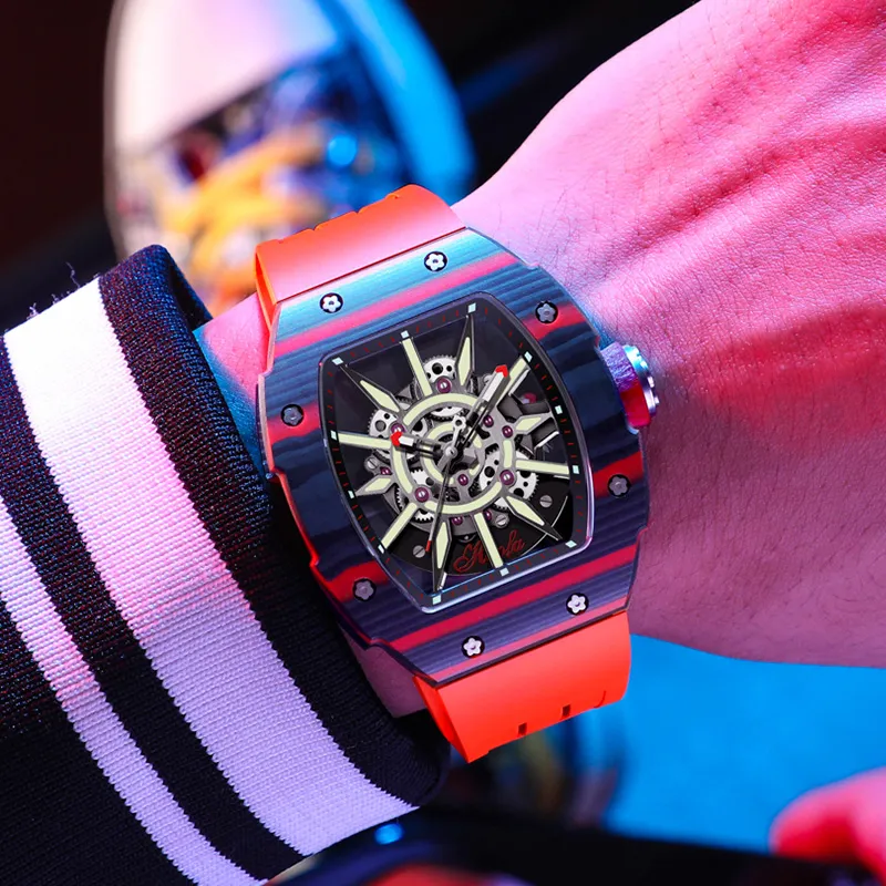 HaofaTourbillon Mechanical Movement Rubber Strap Watch Men's Watches Cut-Out Dial-2