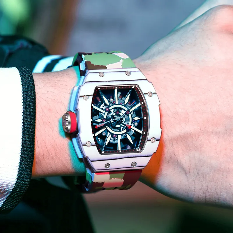HaofaTourbillon Mechanical Movement Rubber Strap Watch Men's Watches Cut-Out Dial-9