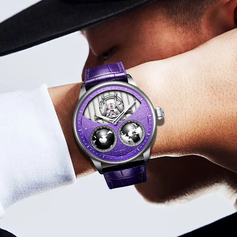 HaofaTourbillon Automatic Mechanical Movement Rubber Strap Watch Men's Watches Silver Dial-6