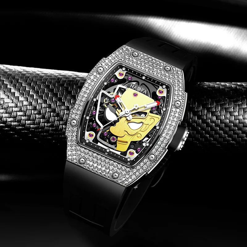HaofaTourbillon Automatic Mechanical Movement Rubber Strap Watch Men's Watches Cut-Out Dial-3