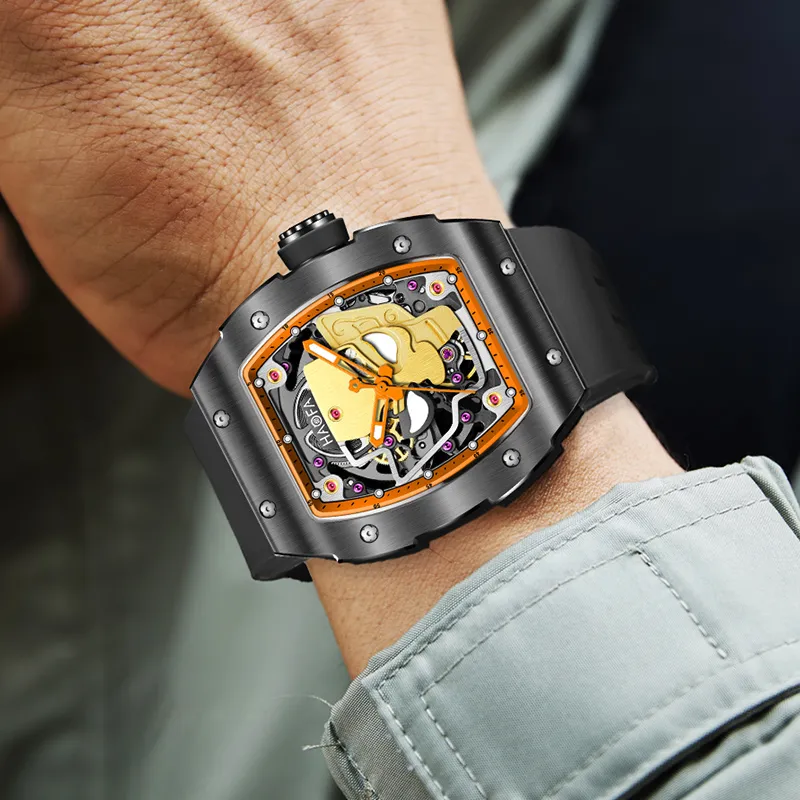 HaofaTourbillon Mechanical Movement Rubber Strap Watch Men's Watches Black Dial-6
