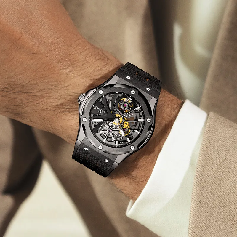HaofaTourbillon Automatic Mechanical Movement Watch Men's Watches Black Dial 1913-1-3