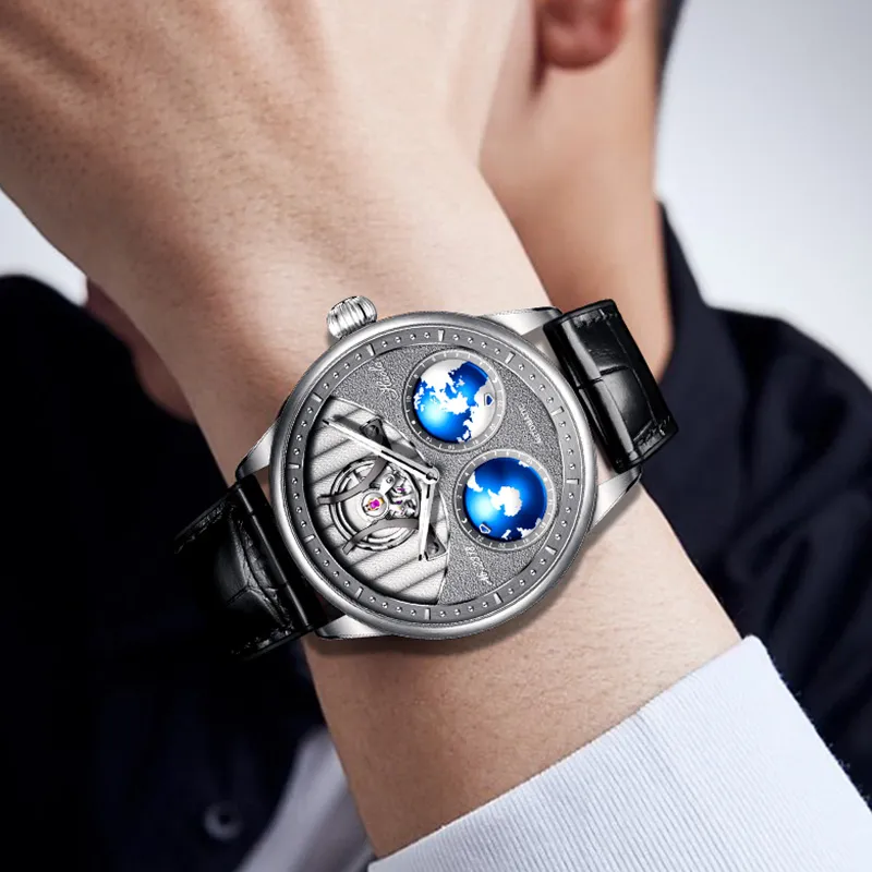 HaofaTourbillon Automatic Mechanical Movement Rubber Strap Watch Men's Watches Silver Dial-3