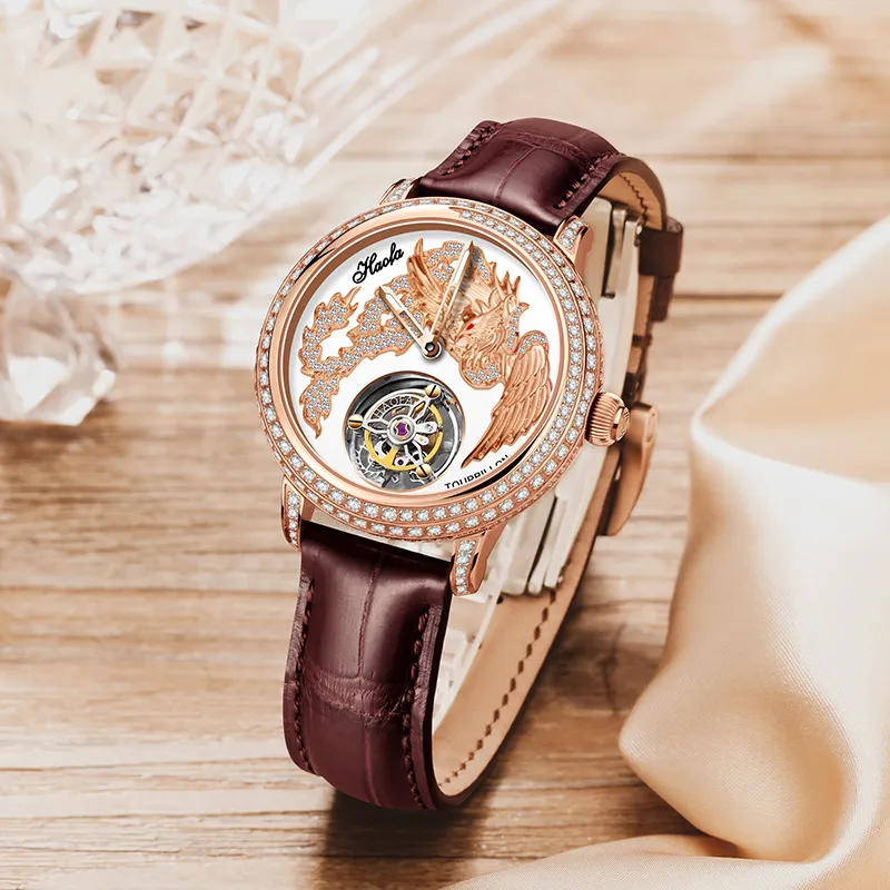 HaofaTourbillon 1802 Manual Mechanical Movement Watch Women's Watch White Dial-4