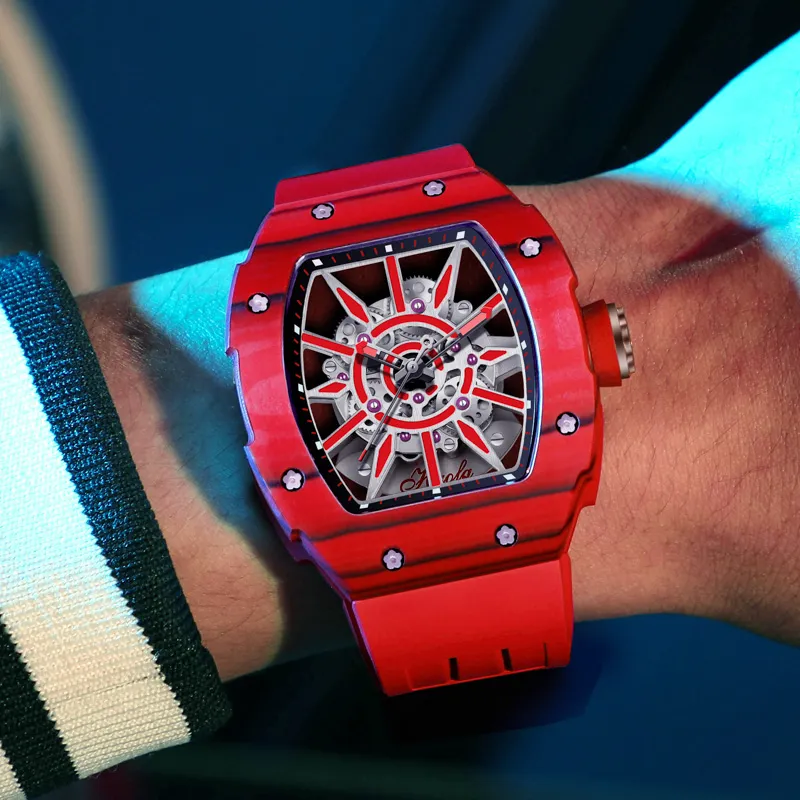 HaofaTourbillon Mechanical Movement Rubber Strap Watch Men's Watches Cut-Out Dial-6