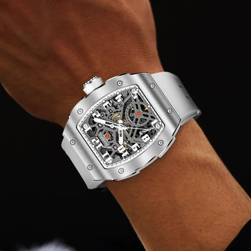 HaofaTourbillon Automatic Mechanical Movement Rubber Strap Watch Men's Watches Cut-Out Dial 1923A-A-8