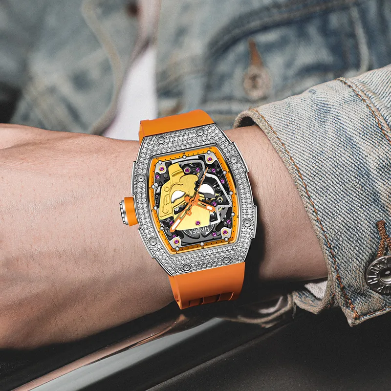 HaofaTourbillon Automatic Mechanical Movement Rubber Strap Watch Men's Watches Cut-Out Dial-12
