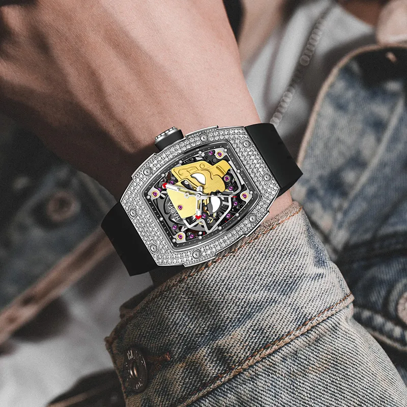 HaofaTourbillon Automatic Mechanical Movement Rubber Strap Watch Men's Watches Cut-Out Dial-2