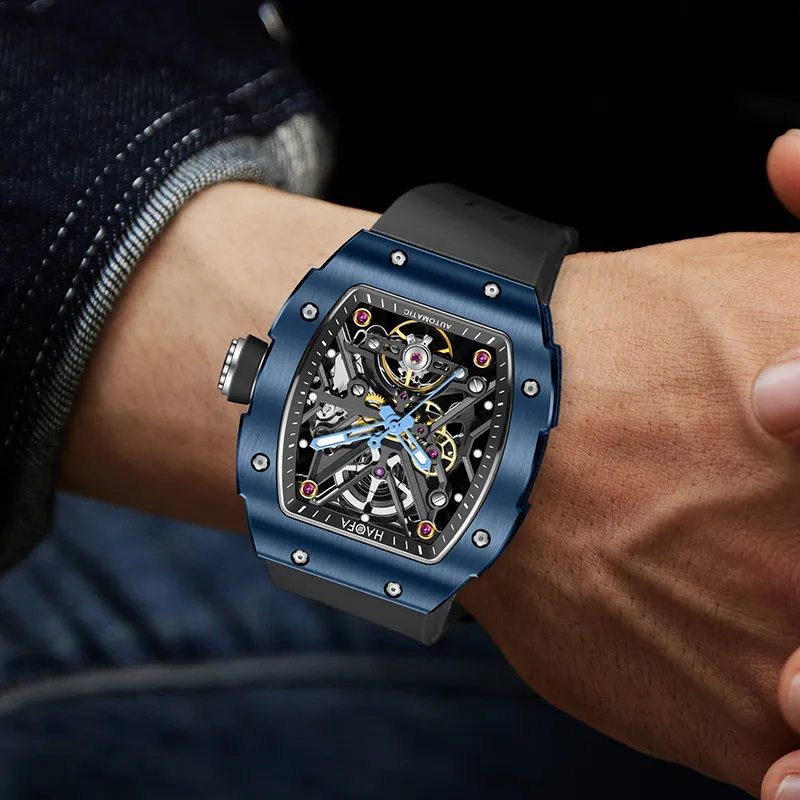 HaofaTourbillon Mechanical Movement Rubber Strap Watch Men's Watches Cut-Out Dial-16