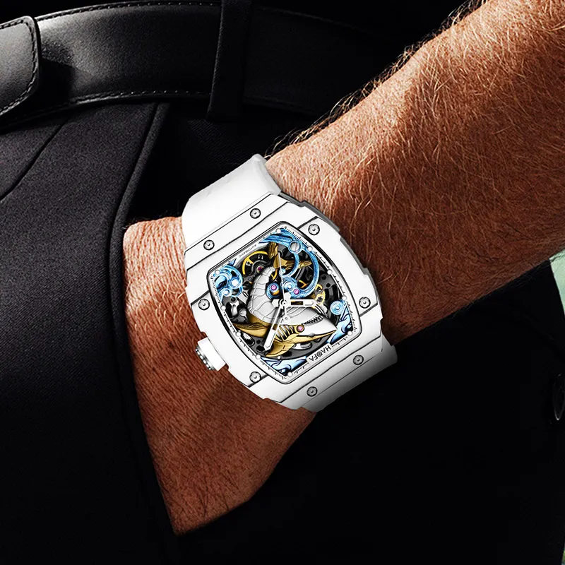 HaofaTourbillon Automatic Mechanical Movement Rubber Strap Watch Men's Watches Cut Out Dial-3