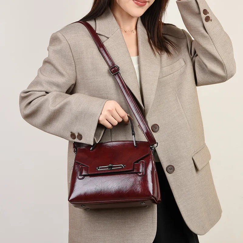 Yalu Waxed Leather Shoulder Bag, Crossbody Bag, Handbag Women's Multicolor-10