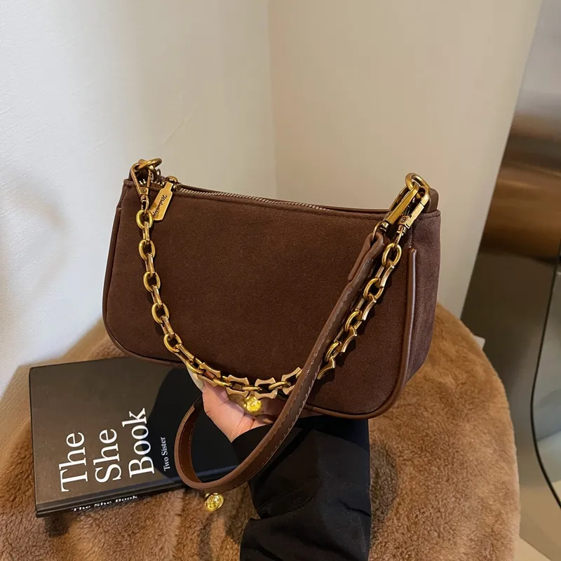 Yalu Suede Shoulder Bag Regular Women's Coffee/Burgundy/Brown-4