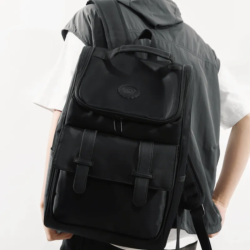 Yalu Oxford And Mesh Backpack Regular Unisex Black-4