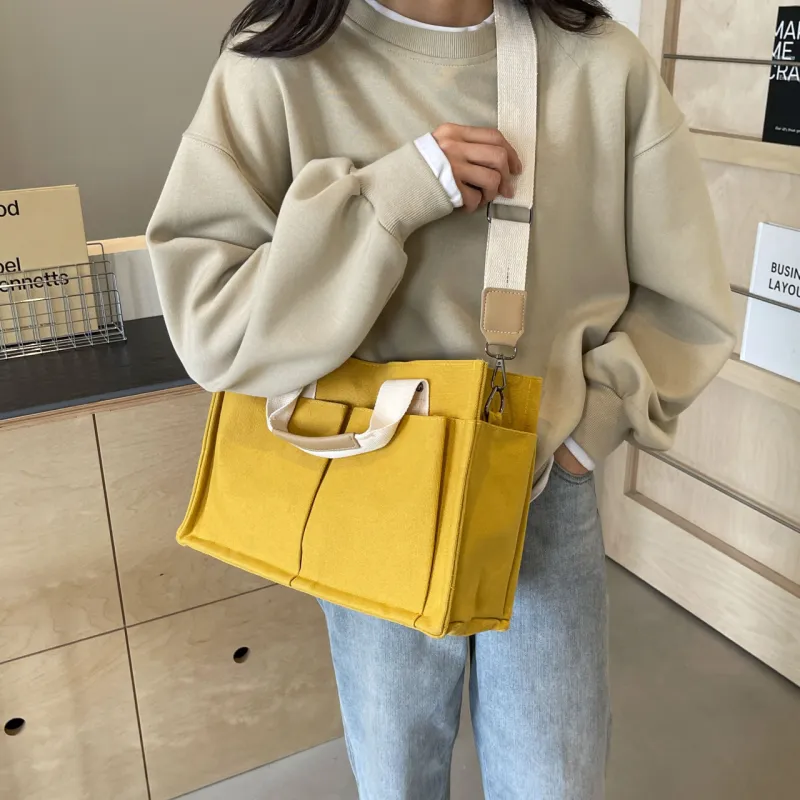 Yalu Canvas Canvas Bag One Shoulder Handbag Regular Women's Green/Yellow/Ecru/Pink/Black-6