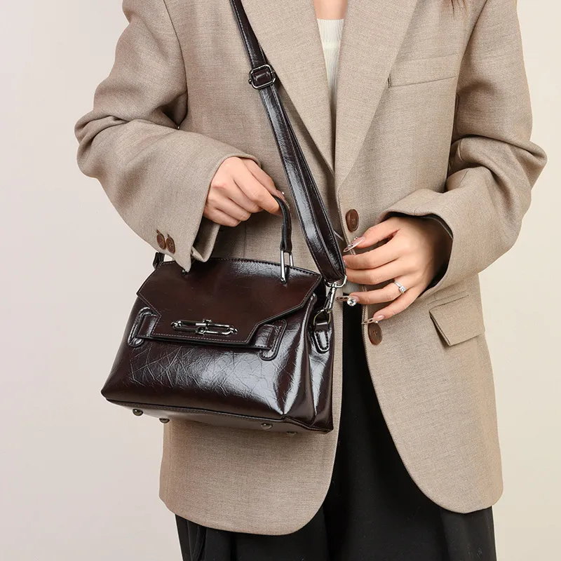 Yalu Waxed Leather Shoulder Bag, Crossbody Bag, Handbag Women's Multicolor-14