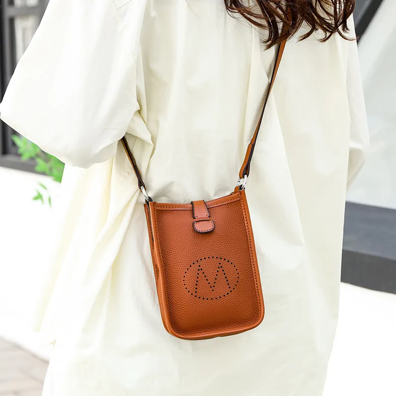 Yalu Cow Leather Fashion Crossbody Bag Solid Color Korean Style Cell Phone Shoulder Bag Regular Women's Multicolor-9