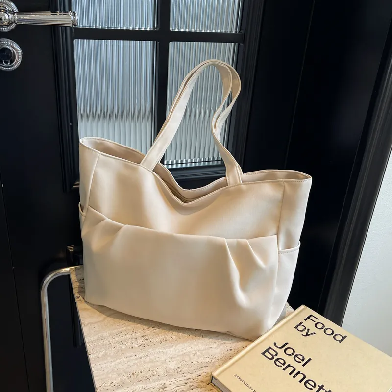 Yalu Fabric Tote Bag, Shopping Bag, Shoulder Bag Regular Women's Black/Ecru/Gray/Khaki-12