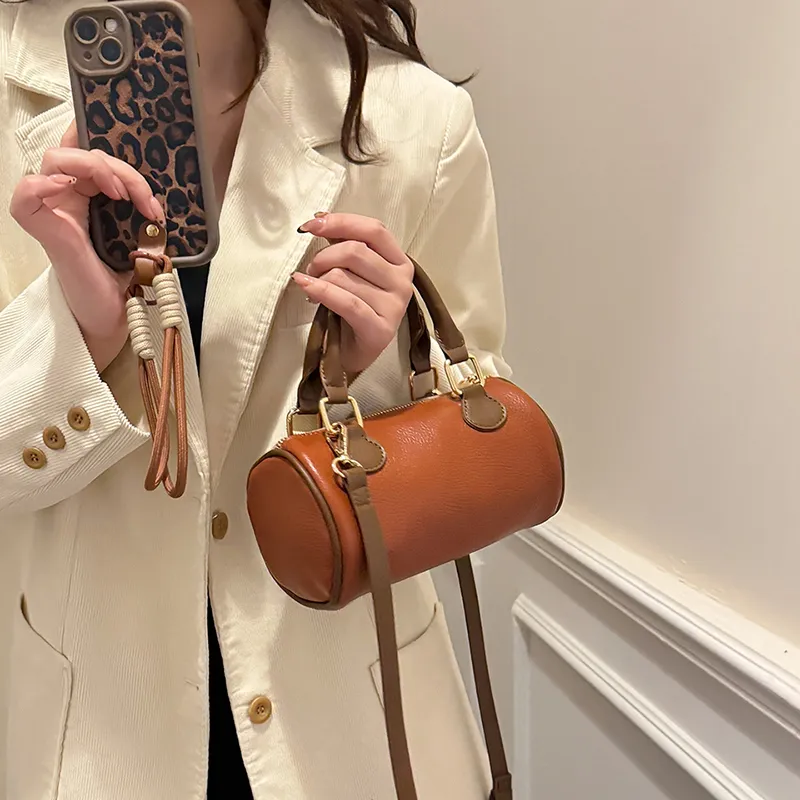 Yalu Cow Leather Cylinder Bag, Shoulder Bag, Crossbody Bag, Handbag Regular Women's Multicolor-8