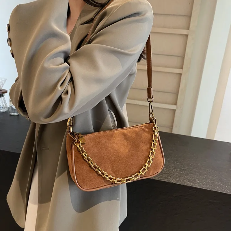 Yalu Suede Shoulder Bag Regular Women's Coffee/Burgundy/Brown-13