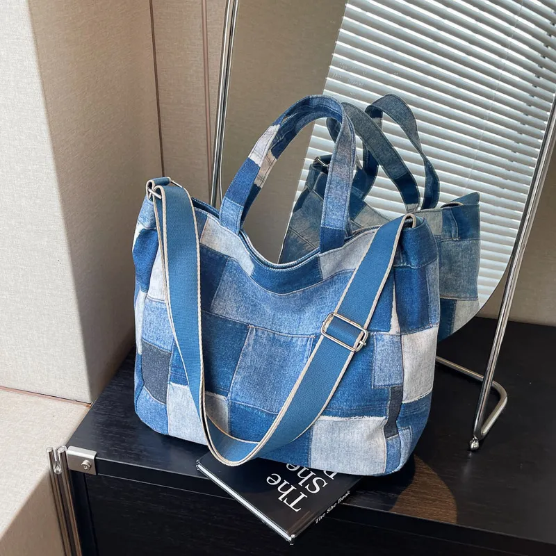 Yalu Fabric Tote One Shoulder Handbag Regular Women's Blue/Brown/Black-2