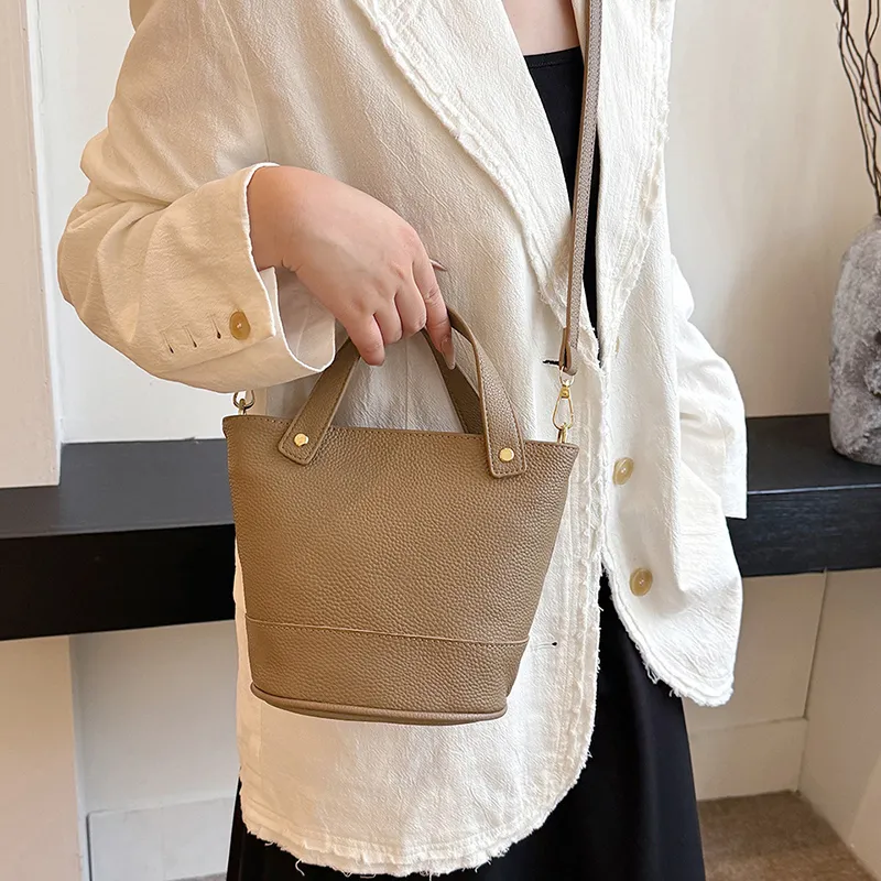 Yalu Top Grain Cow Leather Bucket Bag, One Shoulder Handbag Regular Women's Multicolor-18