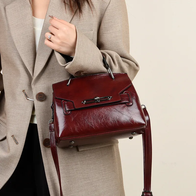 Yalu Waxed Leather Shoulder Bag, Crossbody Bag, Handbag Women's Multicolor-9