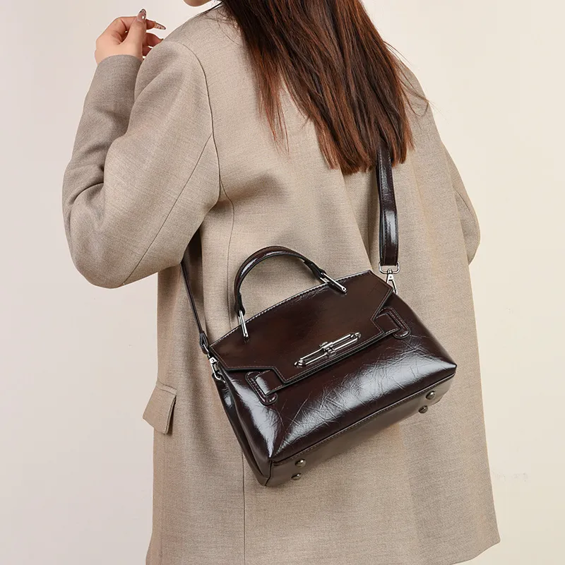 Yalu Waxed Leather Shoulder Bag, Crossbody Bag, Handbag Women's Multicolor-13