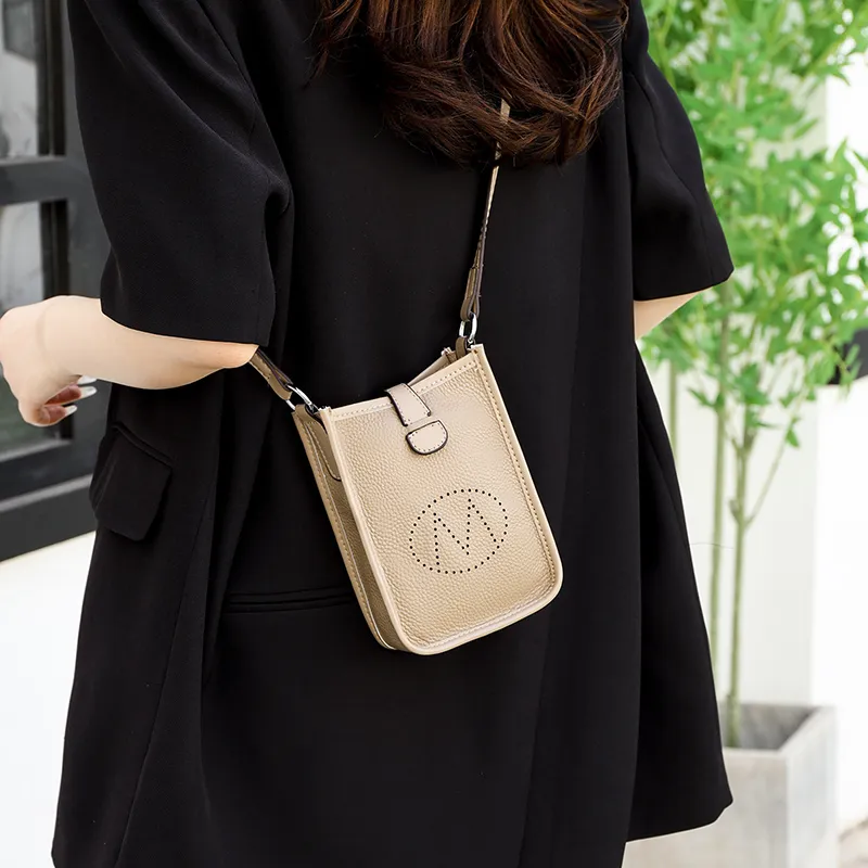 Yalu Cow Leather Fashion Crossbody Bag Solid Color Korean Style Cell Phone Shoulder Bag Regular Women's Multicolor-15