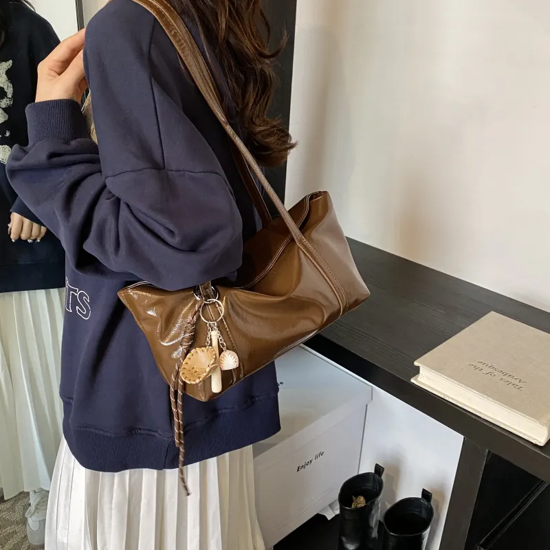 Yalu PU Shoulder Bag Regular Women's Coffee/Burgundy/Black/Khaki Brown-1