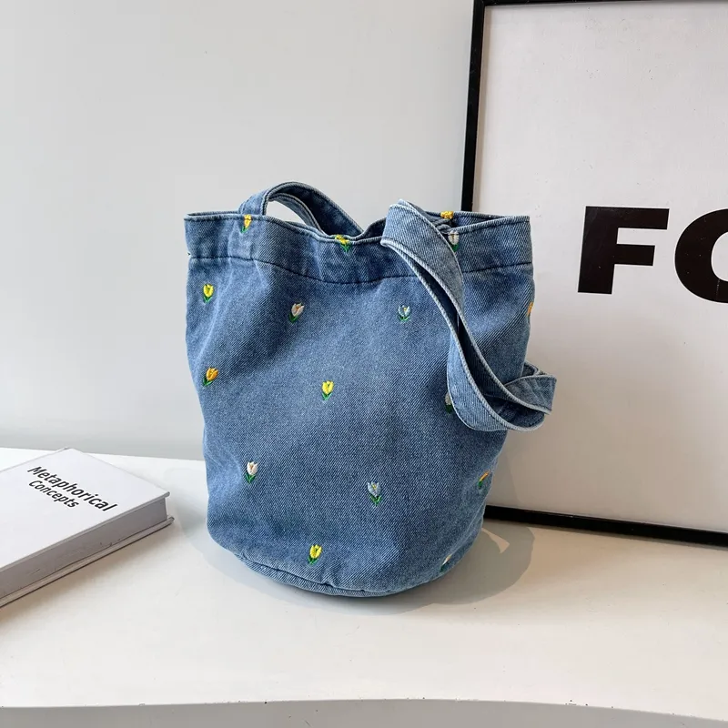 Yalu Denim Shoulder Bag Regular Women's Black/Dark Blue/Light Blue-6