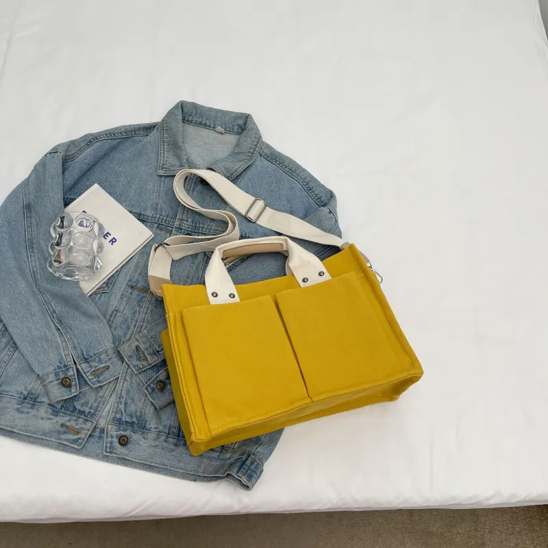 Yalu Canvas Canvas Bag One Shoulder Handbag Regular Women's Green/Yellow/Ecru/Pink/Black-9