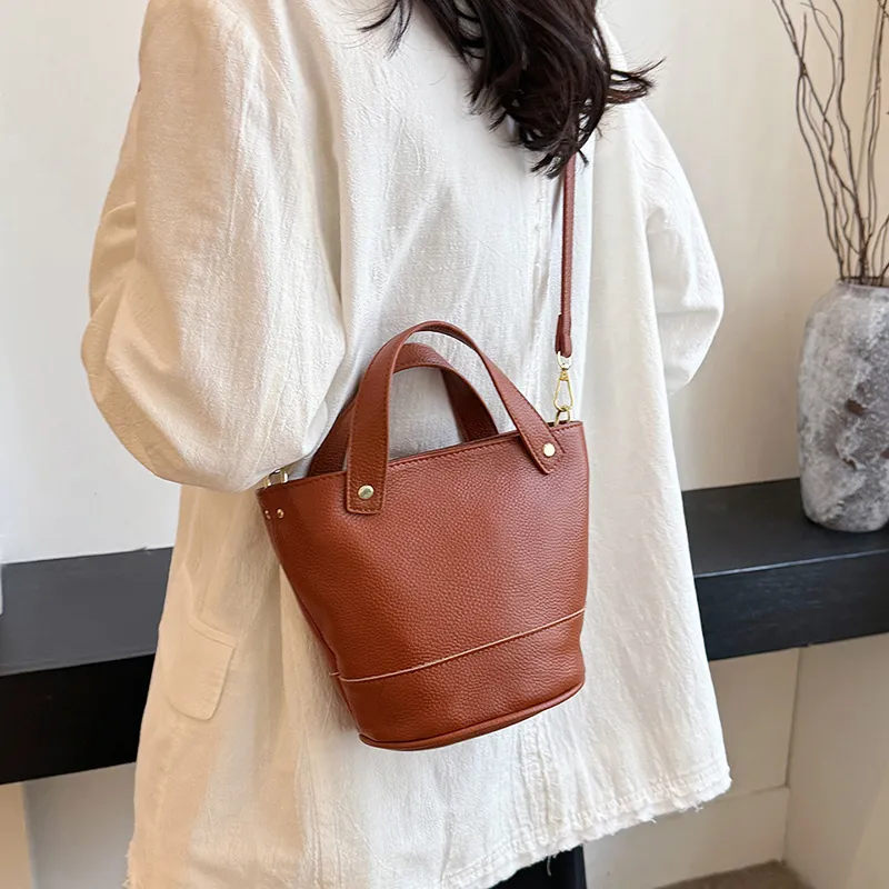 Yalu Top Grain Cow Leather Bucket Bag, One Shoulder Handbag Regular Women's Multicolor-22
