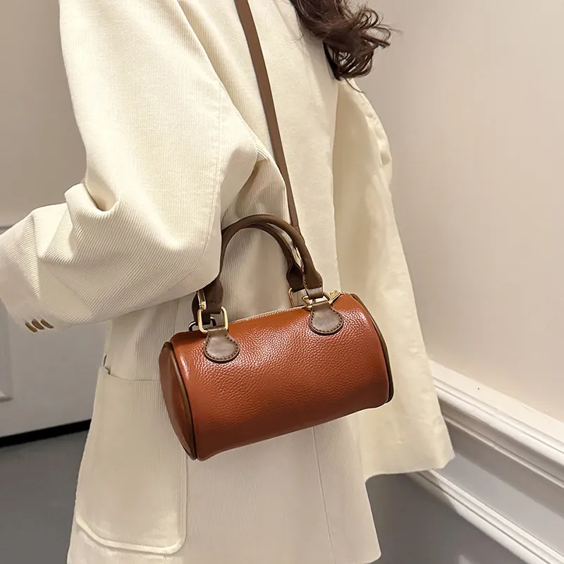 Yalu Cow Leather Cylinder Bag, Shoulder Bag, Crossbody Bag, Handbag Regular Women's Multicolor-13