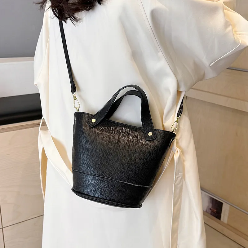Yalu Top Grain Cow Leather Bucket Bag, One Shoulder Handbag Regular Women's Multicolor-2