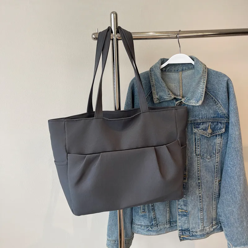Yalu Fabric Tote Bag, Shopping Bag, Shoulder Bag Regular Women's Black/Ecru/Gray/Khaki-4