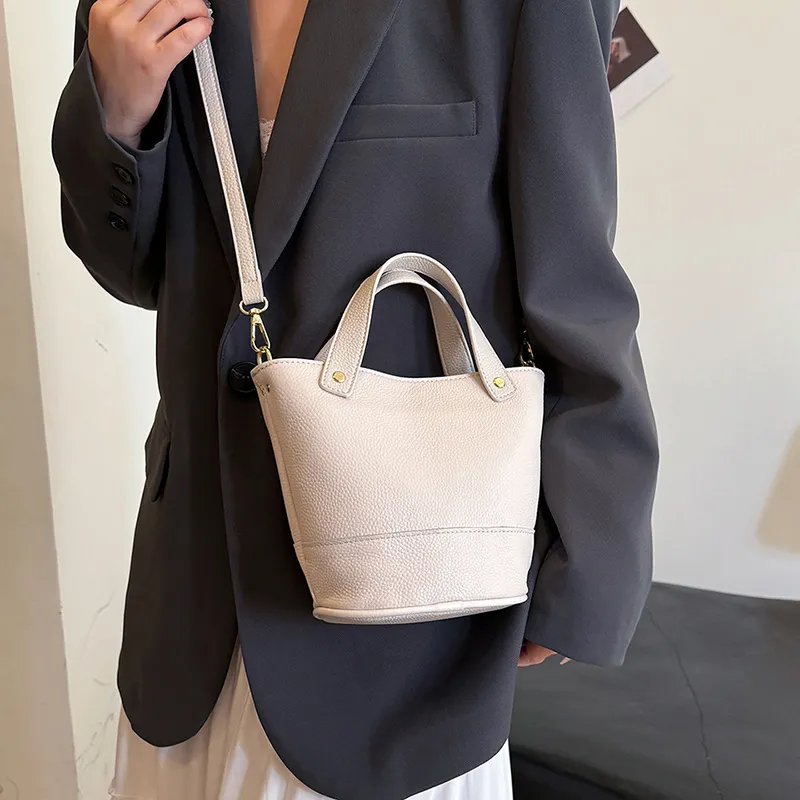 Yalu Top Grain Cow Leather Bucket Bag, One Shoulder Handbag Regular Women's Multicolor-12
