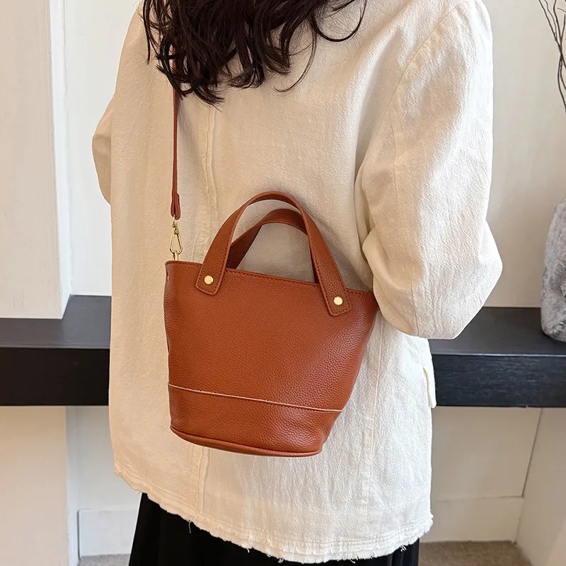 Yalu Top Grain Cow Leather Bucket Bag, One Shoulder Handbag Regular Women's Multicolor-23