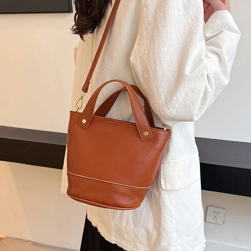 Yalu Top Grain Cow Leather Bucket Bag, One Shoulder Handbag Regular Women's Multicolor-27