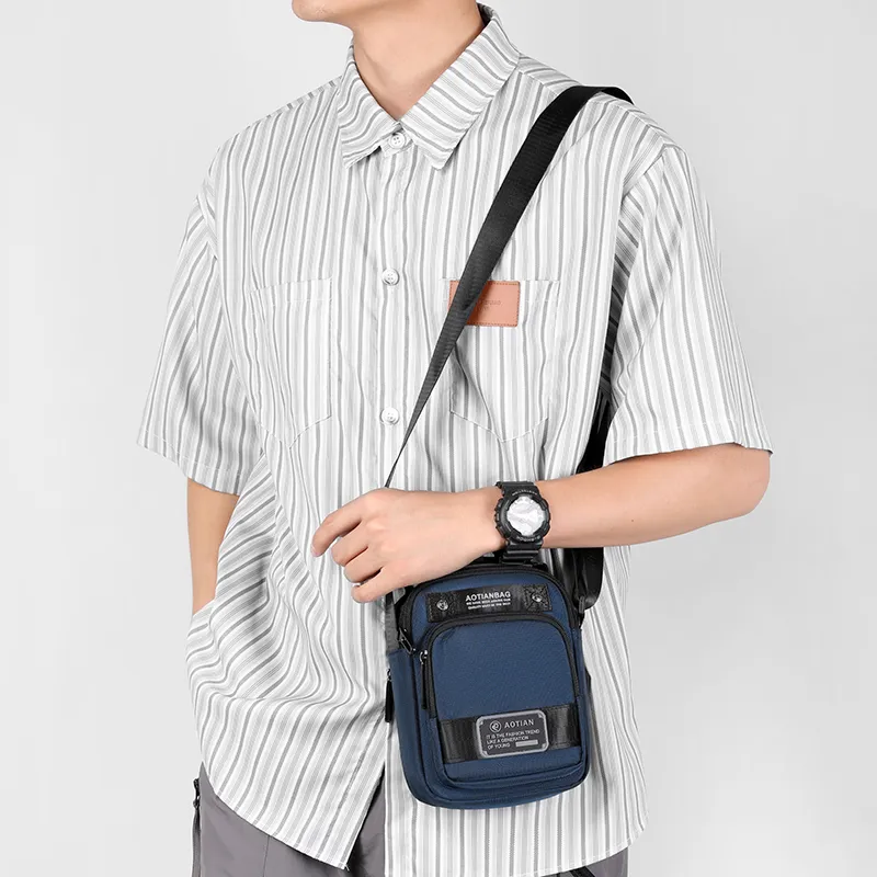 Yalu Water Repellent Fabric Shoulder Bag, Crossbody Bag Regular Men's Gray/Black/Dark Blue-2