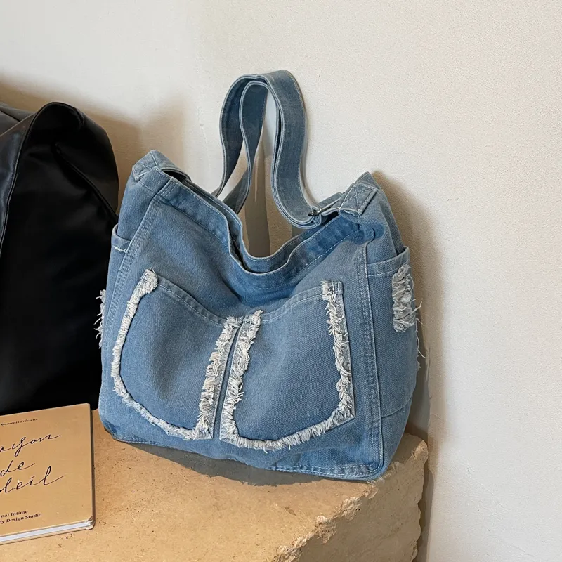 Yalu Denim Shoulder Bag Regular Women's Dark Tea/Light Blue/Dark Blue-4