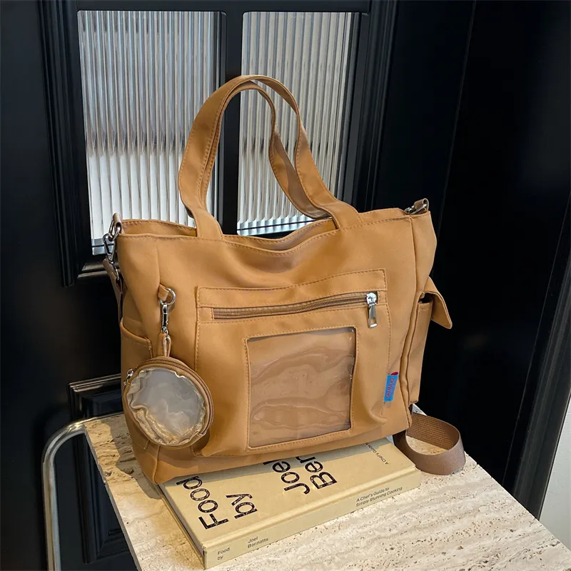 Yalu Nylon Tote Bag, Shoulder Bag Regular Women's Ecru/Black/Blue/Pink/Khaki-13