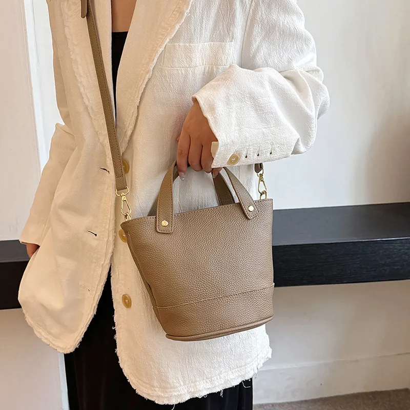 Yalu Top Grain Cow Leather Bucket Bag, One Shoulder Handbag Regular Women's Multicolor-17