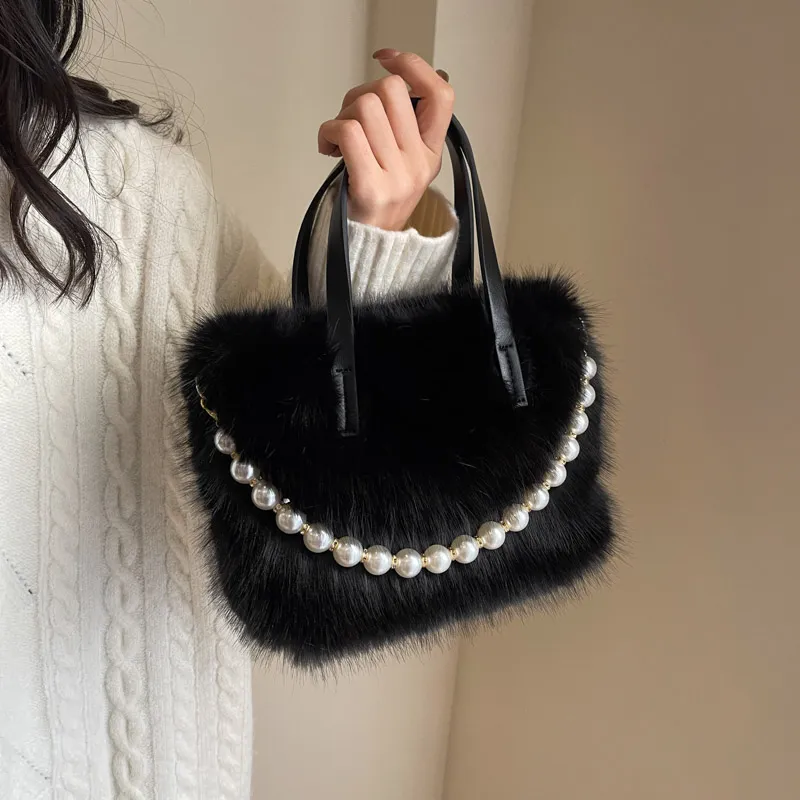 Yalu Plush Shoulder Bag, Crossbody Bag, Handbag Regular Women's Ecru/Black/Coffee/Pink-6