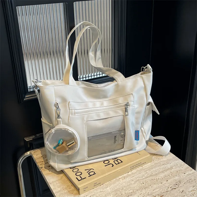 Yalu Nylon Tote Bag, Shoulder Bag Regular Women's Ecru/Black/Blue/Pink/Khaki-6