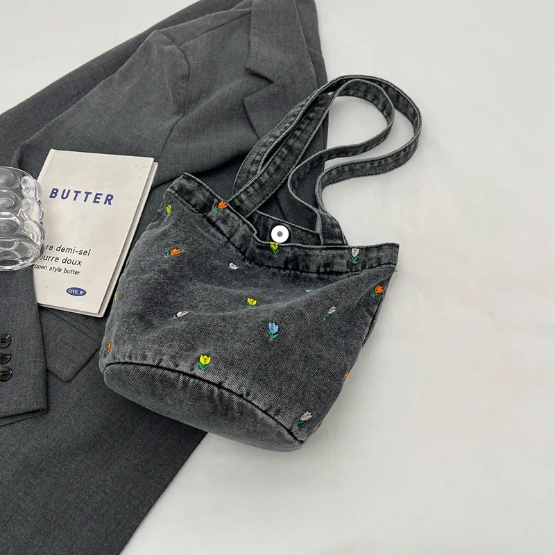 Yalu Denim Shoulder Bag Regular Women's Black/Dark Blue/Light Blue-2