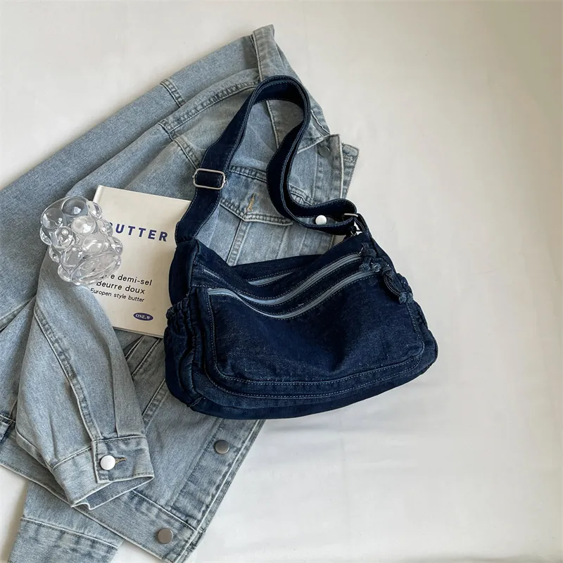 Yalu Denim Shoulder Bag Regular Women's Black/Light Blue/Dark Blue-17