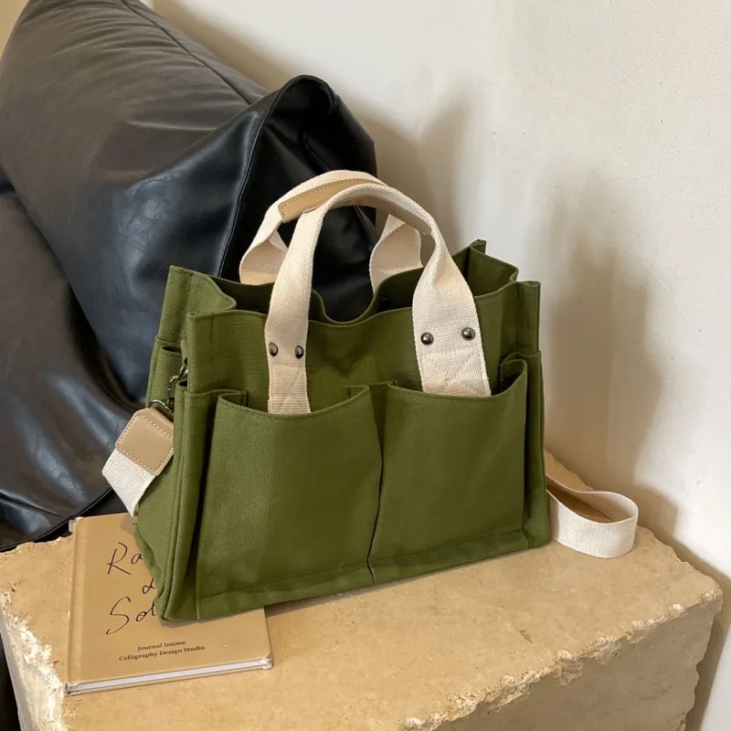 Yalu Canvas Canvas Bag One Shoulder Handbag Regular Women's Green/Yellow/Ecru/Pink/Black-13