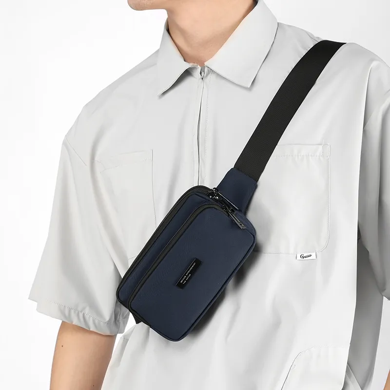 Yalu Nylon Fabric Shoulder Bag, Crossbody Bag, Fanny Pack Regular Men's Gray/Black/Dark Blue-3