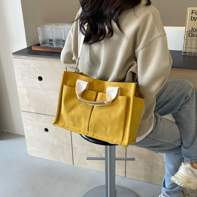 Yalu Canvas Canvas Bag One Shoulder Handbag Regular Women's Green/Yellow/Ecru/Pink/Black-7