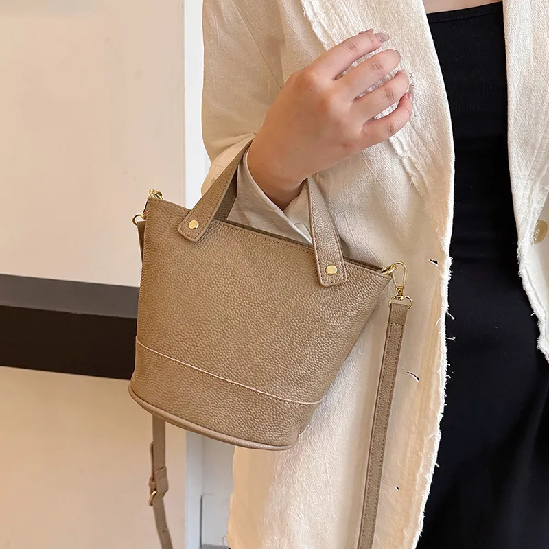 Yalu Top Grain Cow Leather Bucket Bag, One Shoulder Handbag Regular Women's Multicolor-20